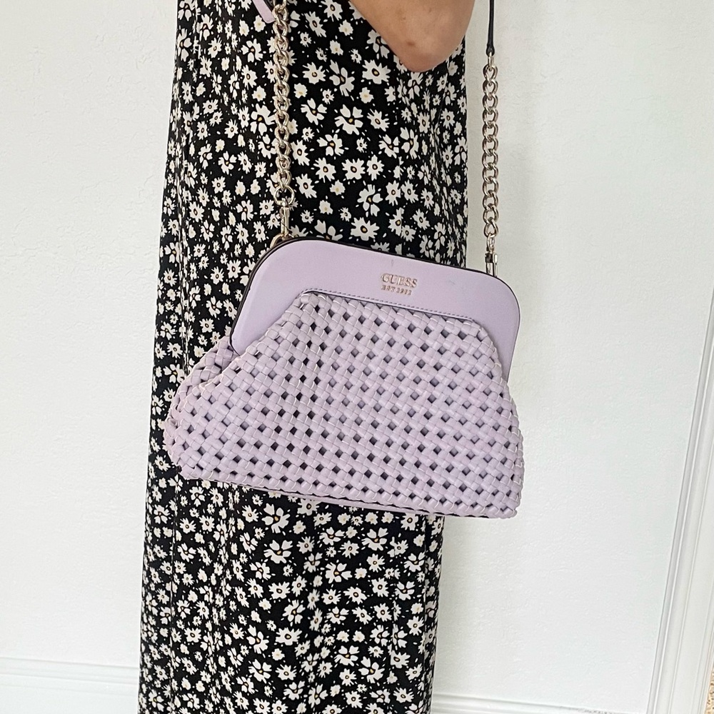Guess Lilac Woven Shoulder Crossbody Bag